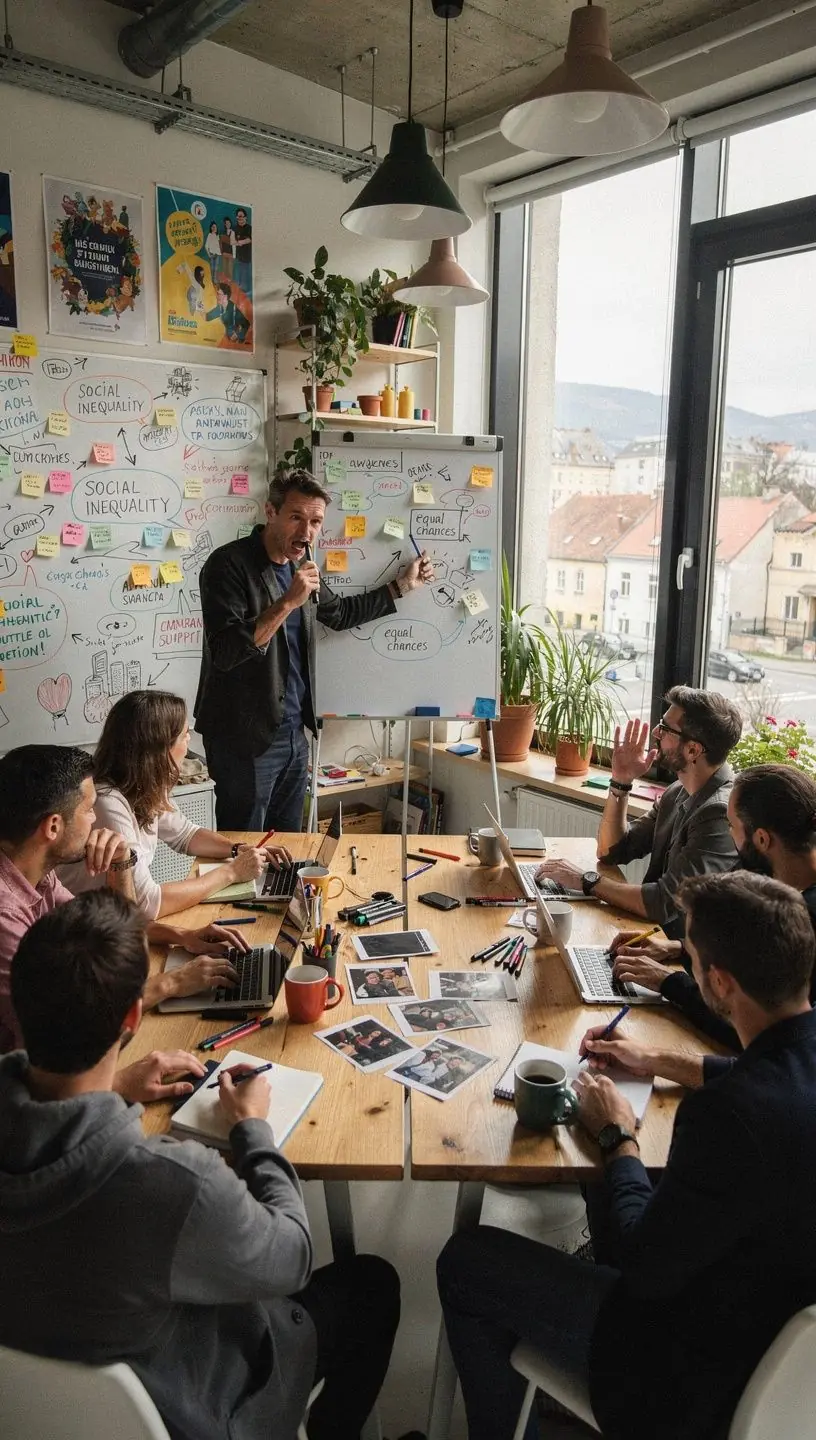 Különböző kultúrák közötti interakciót bemutató csoportos tevékenység.